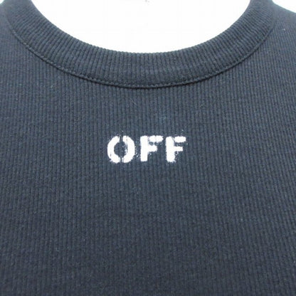 【USED】オフホワイト OFF WHITE リブTシャツ クルーネック ロゴ ブラック 40 Sサイズ相当 93429