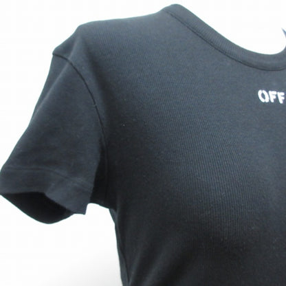 【USED】オフホワイト OFF WHITE リブTシャツ クルーネック ロゴ ブラック 40 Sサイズ相当 93429