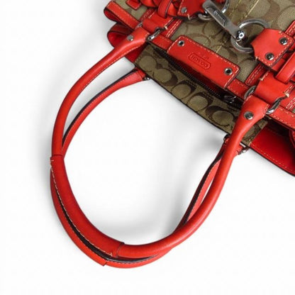 コーチ COACH 美品 ハンプトンズ ショルダーバッグ トートバッグ シグネチャー F13065 コーラルレッド