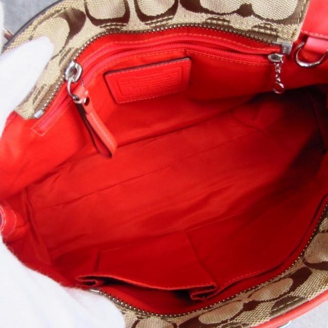 コーチ COACH 美品 ハンプトンズ ショルダーバッグ トートバッグ シグネチャー F13065 コーラルレッド
