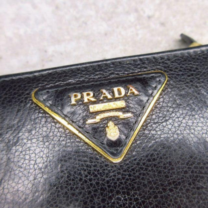 プラダ PRADA 2つ折り財布 ウォレット 三角プレート レザー ブラック