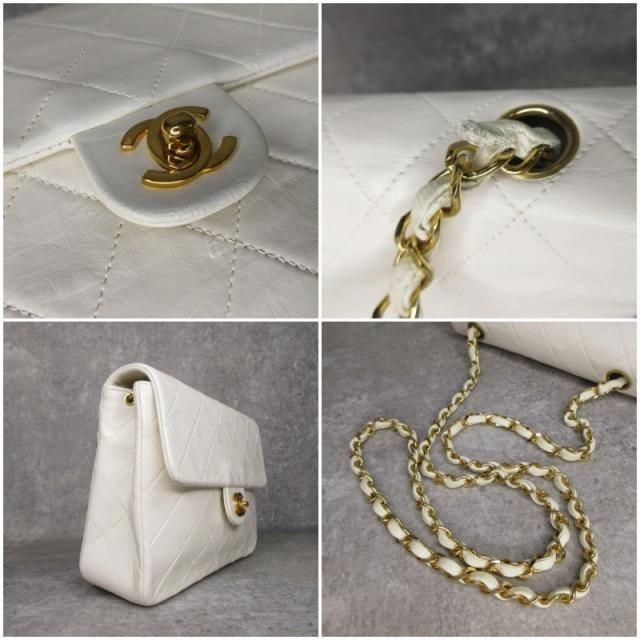 シャネル CHANEL マトラッセ チェーンショルダーバッグ ラムスキン ホワイト