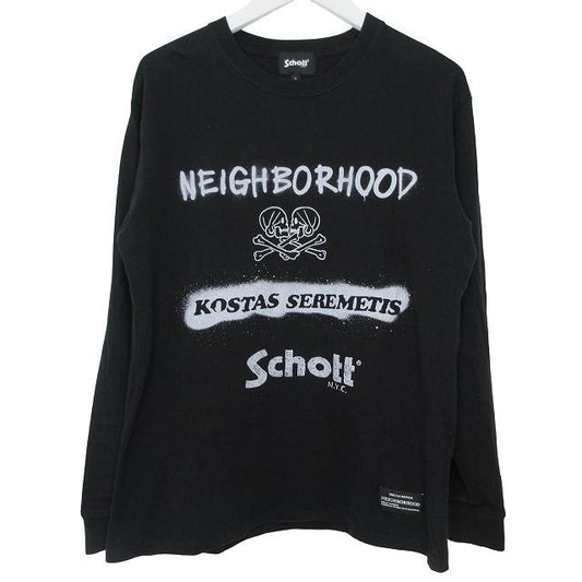 ショット SCHOTT ×NEIGHBORHOOD 長袖 Tシャツ S ロゴ ブラック