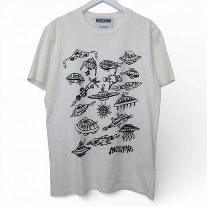 モスキーノ MOSCHINO 美品 Tシャツ 半袖 UFO プリント ホワイト USA38 Lサイズ相当