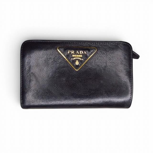 プラダ PRADA 2つ折り財布 ウォレット 三角プレート レザー ブラック