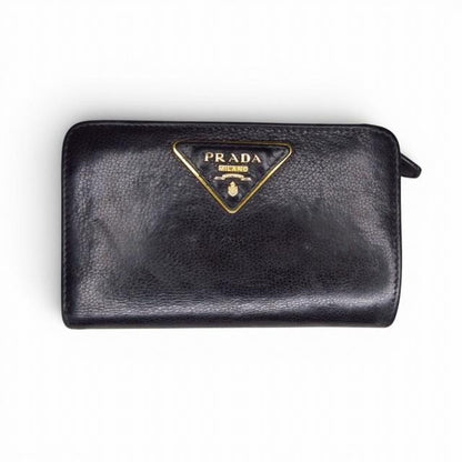 プラダ PRADA 2つ折り財布 ウォレット 三角プレート レザー ブラック