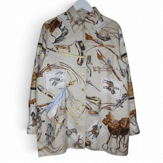 エルメス HERMES 美品 マルジェラ期 フランス騎兵柄 シルクシャツ ブラウス
