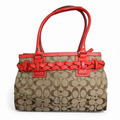 コーチ COACH 美品 ハンプトンズ ショルダーバッグ トートバッグ シグネチャー F13065 コーラルレッド