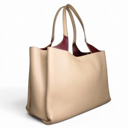 トッズ TOD'S LEATHER BAG レザーバッグ ハンドバッグ ベージュ×ボルドー E05070126319