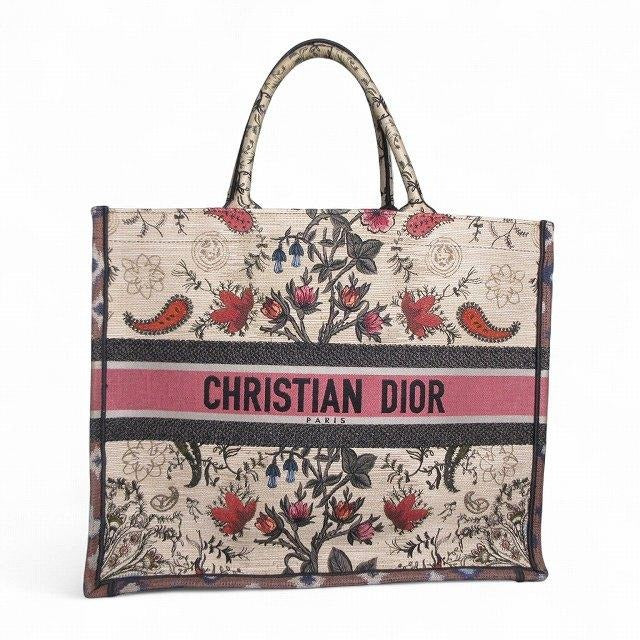 クリスチャンディオール Christian Dior 美品 BOOK TOTE ブックトート ラージ トートバッグ ボタニカル柄