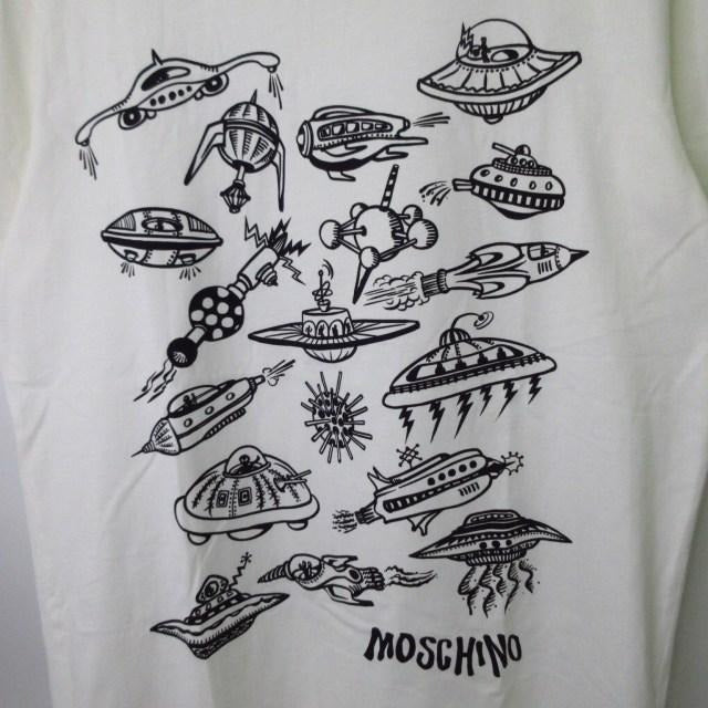 モスキーノ MOSCHINO 美品 Tシャツ 半袖 UFO プリント ホワイト USA38 Lサイズ相当