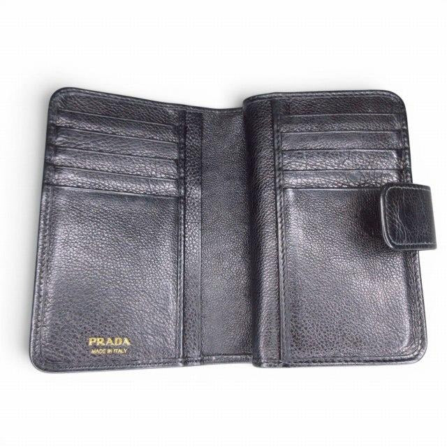 プラダ PRADA 2つ折り財布 ウォレット 三角プレート レザー ブラック