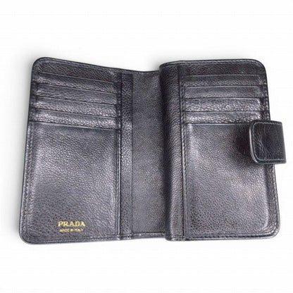 プラダ PRADA 2つ折り財布 ウォレット 三角プレート レザー ブラック