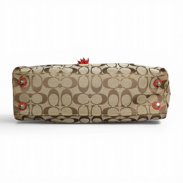 コーチ COACH 美品 ハンプトンズ ショルダーバッグ トートバッグ シグネチャー F13065 コーラルレッド