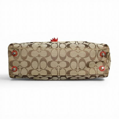 コーチ COACH 美品 ハンプトンズ ショルダーバッグ トートバッグ シグネチャー F13065 コーラルレッド